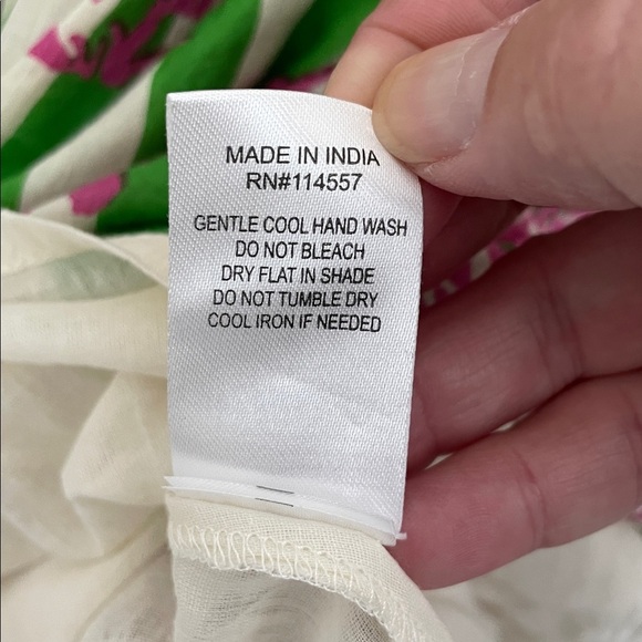 THML Women’s Tie Waist Puff Sleeves Dress with Green and Pink Floral Stripes L - Picture 9 of 10